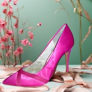 BERSHKA Fuchsia Pink Satin Stiletto Pumps Pointed Toe Size 8